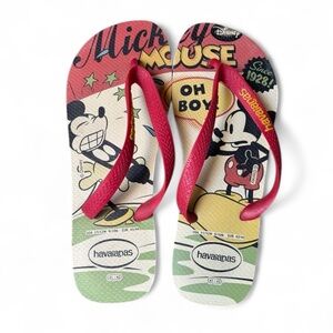 Disney x Havaianas Mickey Mouse Flip Flops Men’s 9/10 Women’s 11/12 Red Retro